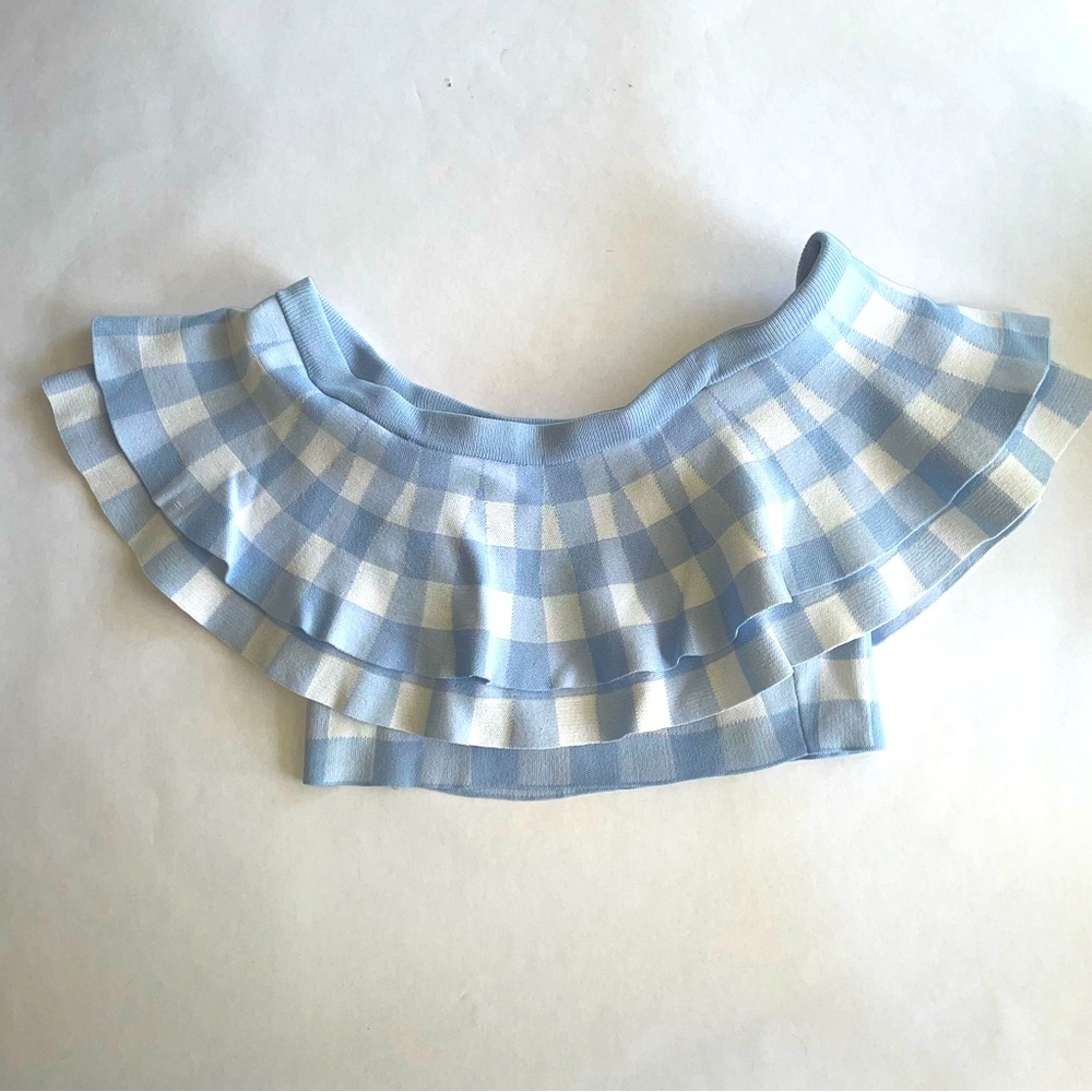 Darling Blue/White Check Off the Shoulder Crop Top.  NWOT